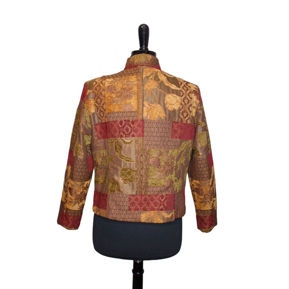 Preswick & Moore Tapestry Jacket Blazer Brown Bronze Red Zip Front Size PL - Picture 2 of 3